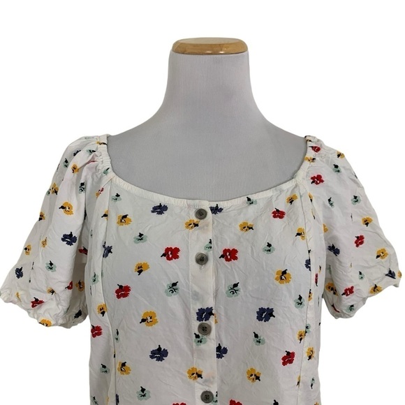 Madewell Seamed Floral Top Smocked Back Size Short Sleeve - Picture 4 of 16